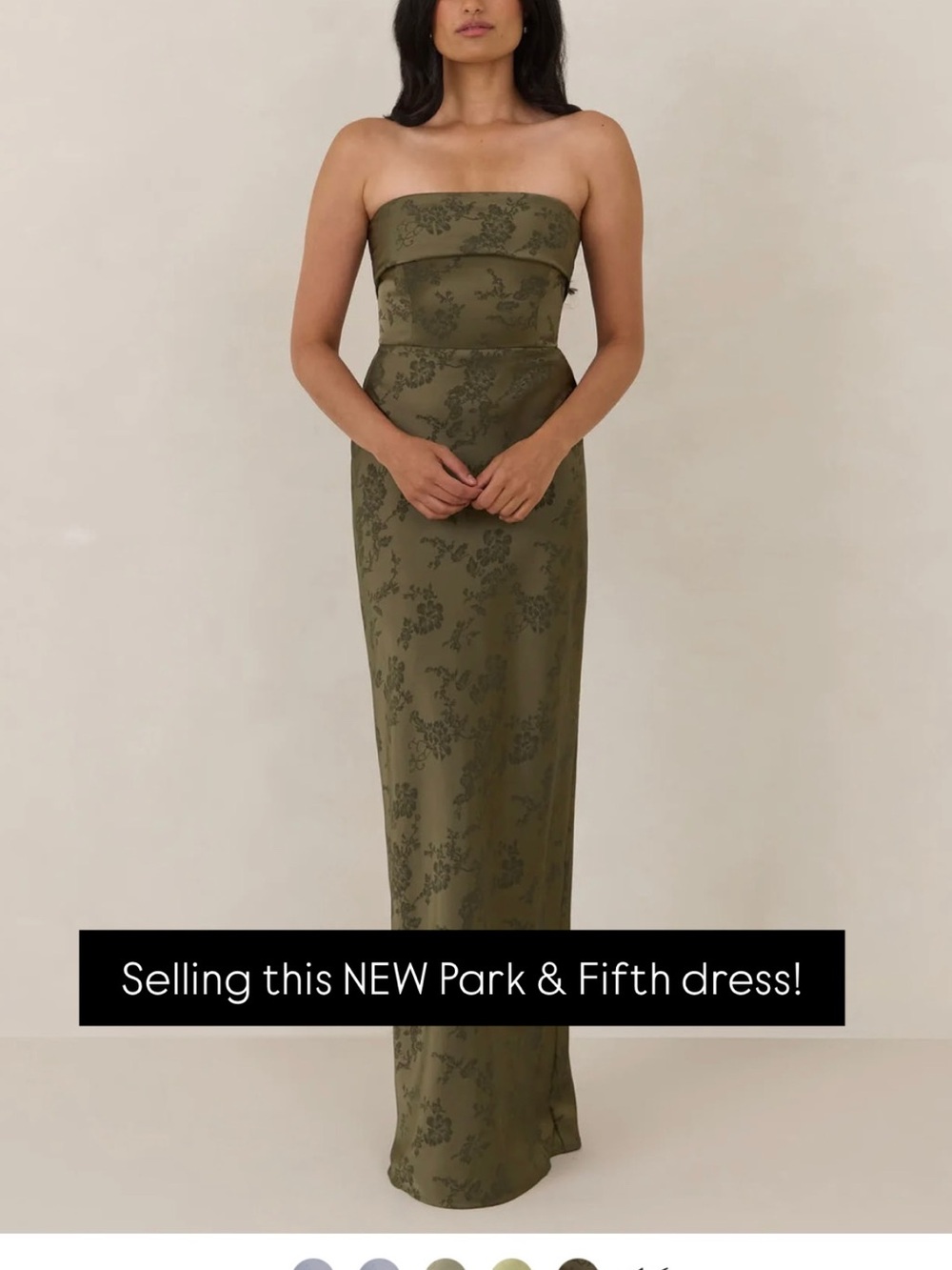 Park & Fifth Olive Green Strapless Jacquard Column Gown